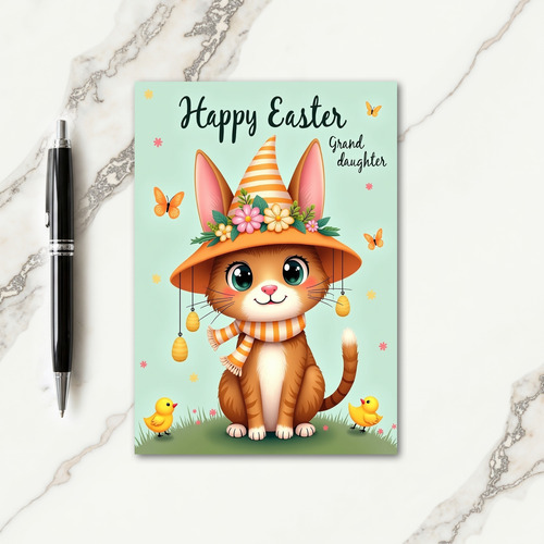 Faux Gold Spring Cat Hat Card