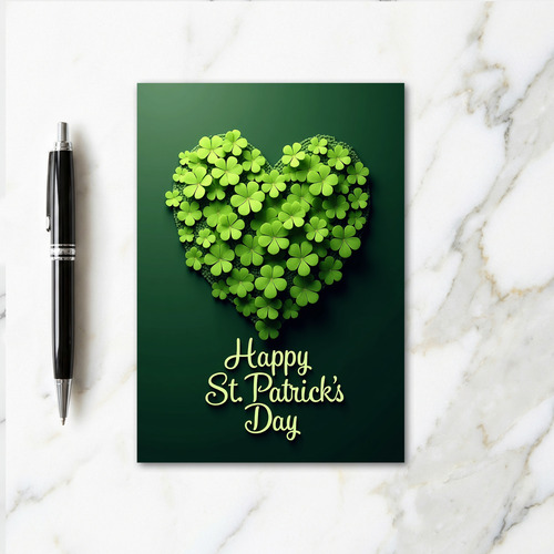 Faux Green Clover Heart Card