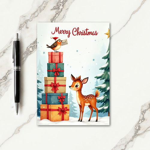 Fawns Snowy Gifts Christmas Card