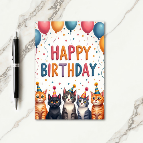 Feline Balloon Birthday Card