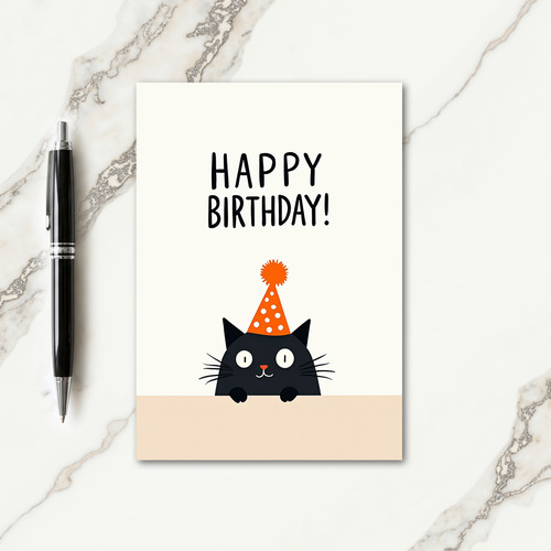 Feline Birthday Party Hat Card