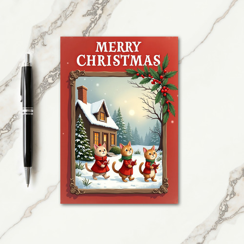 Feline Caroling Christmas Card