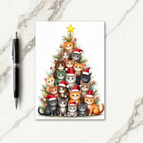 Cats Christmas Tree Art Card