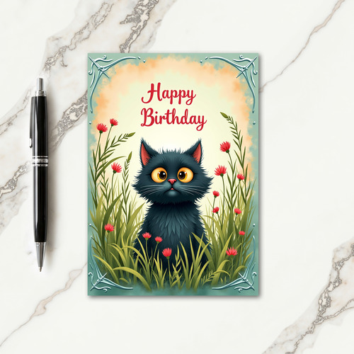 Feline Floral Birthday Card