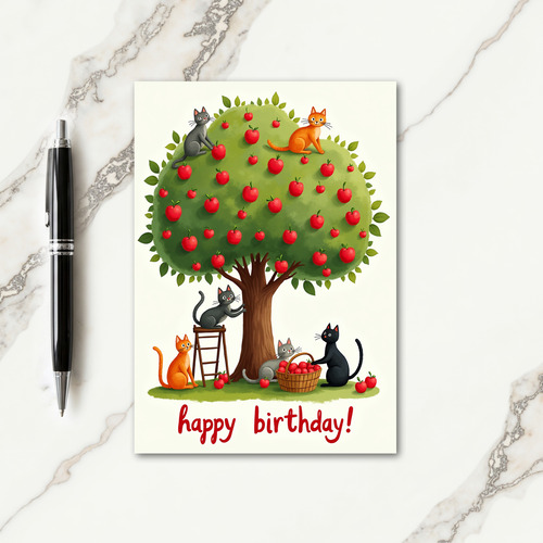 Feline Fruit Tree Birthday Card