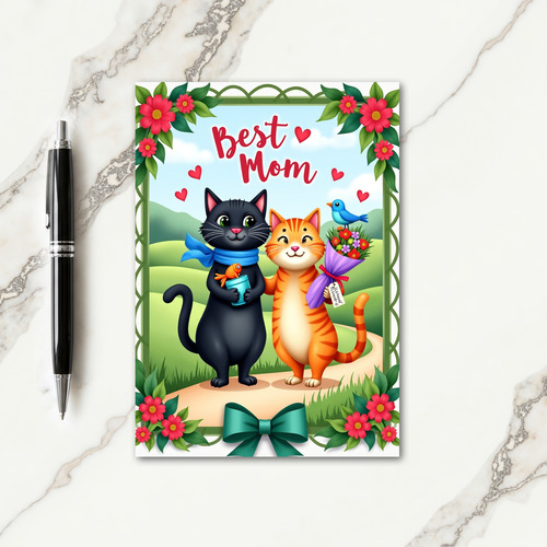 Feline Mothers Day Bouquet Card