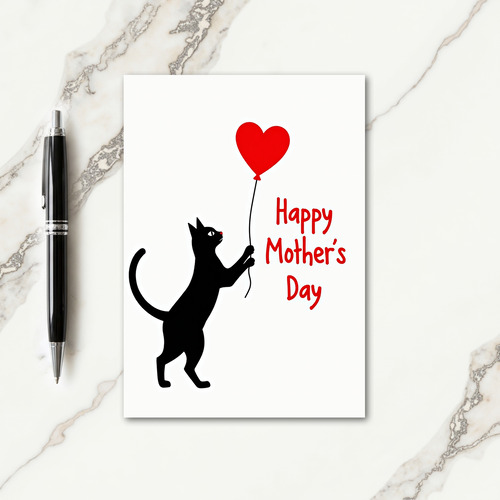 Feline Mothers Day Heart Balloon Card