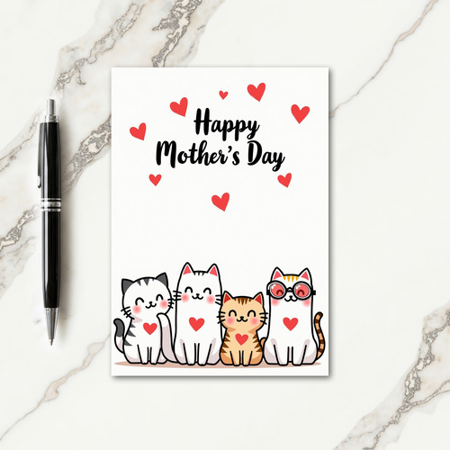 Feline Mothers Day Hearts Card