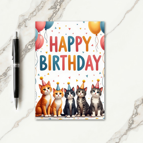 Feline Party Hat Birthday Card