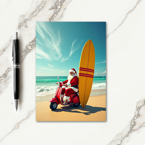 Santa Surfing Christmas Card
