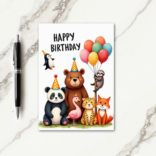 Festive Bear Panda Birthday Card