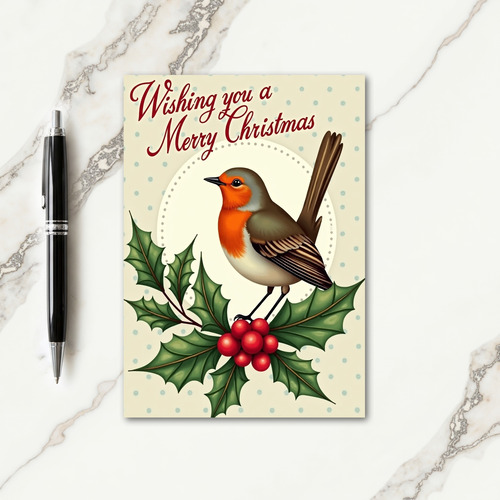 Festive Bird Holly Card