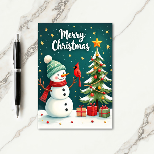 Festive Bird Snowman Card