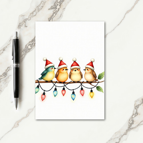 Festive Birds Christmas Lights Card
