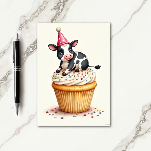 Festive Birthday Cow Cupcake Card