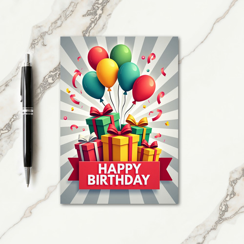 Festive Birthday Striped Present Card