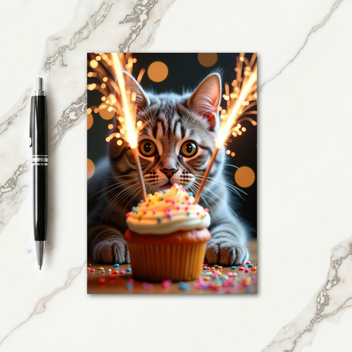 Festive Birthday Tabby Sparkle Card