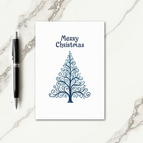 Festive Blue Filigree Tree Card