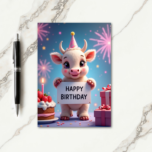 Festive Calf Party Hat Card