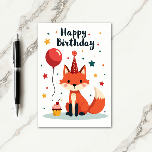 Festive Fox Hat Birthday Card