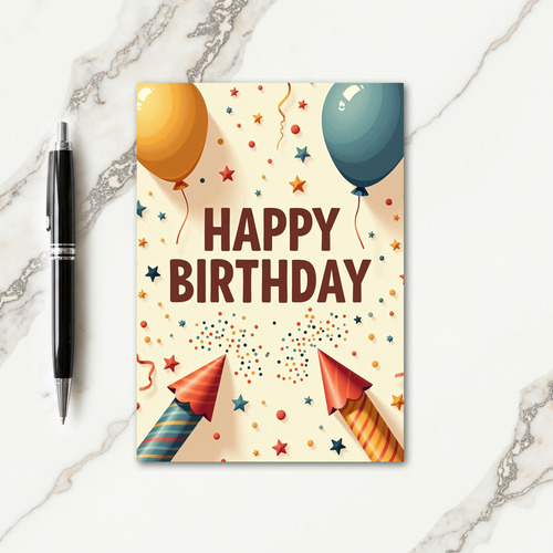 Festive Gold Teal Balloon Card