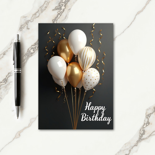 Festive Gold White Balloon Card