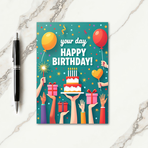 Festive Hands Birthday Card
