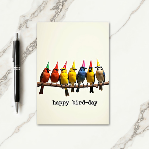 Festive Hatted Birds Birthday Card