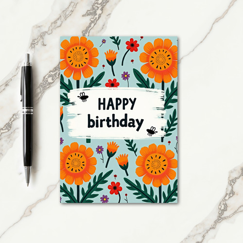 Festive Orange Bloom Birthday Card