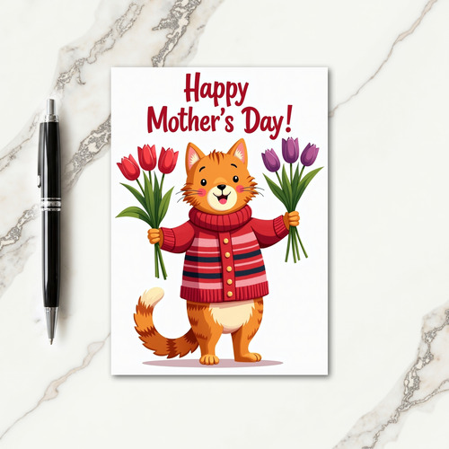 Festive Orange Cat Tulip Card