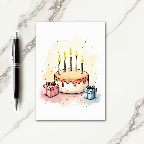 Festive Peach Cake Birthday Card
