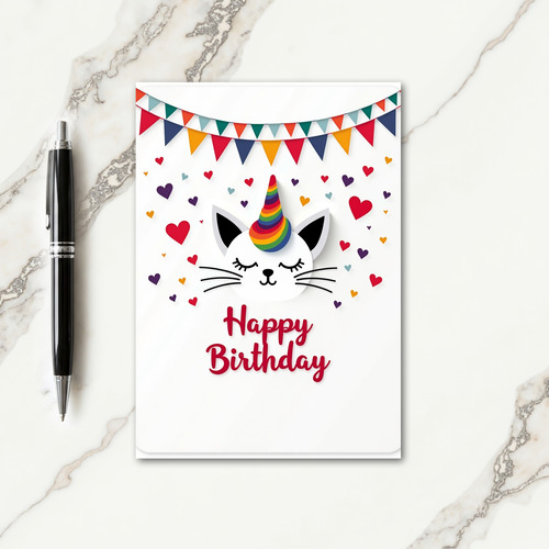 Festive Rainbow Cat Card