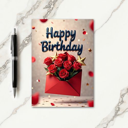 Festive Red Rose Birthday Card