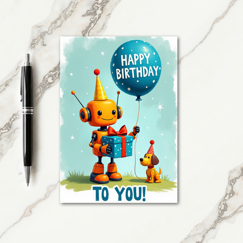 Festive Robot Birthday Card