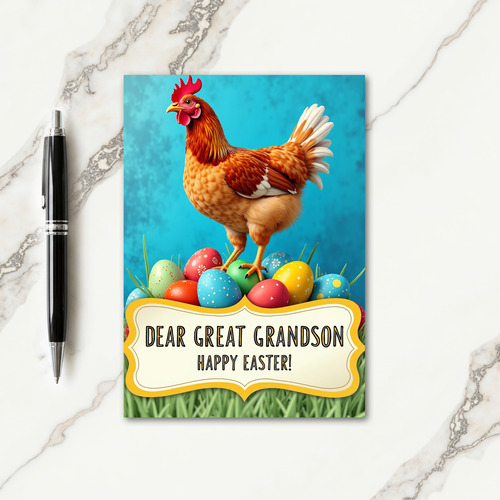 Festive Rooster And Eggs Card