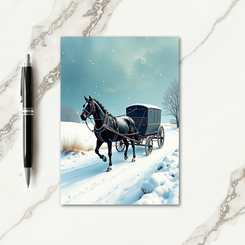 Festive Snowy Horse Carriage Card
