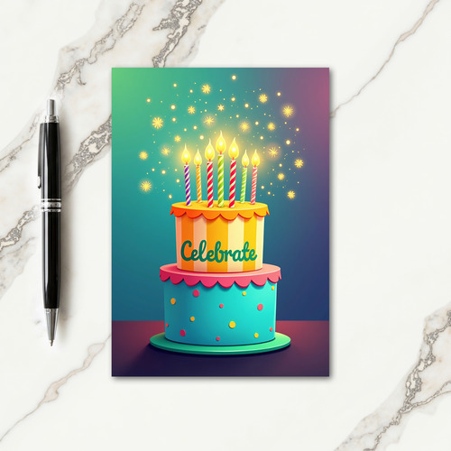 Festive Striped Cake Birthday Card