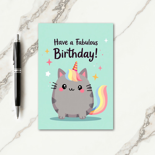 Festive Striped Cat Birthday Card