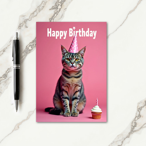 Festive Tabby Cat Birthday Card