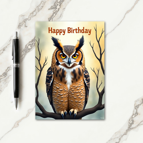 Fiery Owl Birthday Card