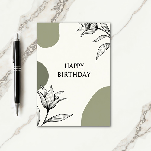 Fine Line Flower Birthday Card
