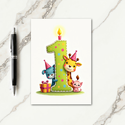 First Birthday Animal Card