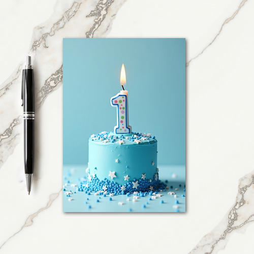 First Birthday Blue Cake Card
