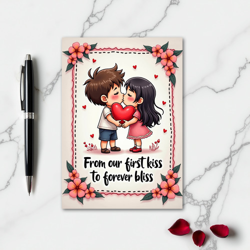 First Kiss Cute Couple Card