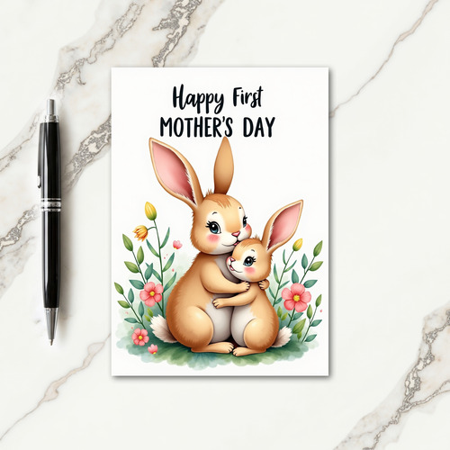 First Mothers Day Floral Bunny Card