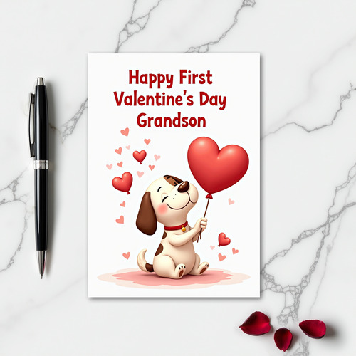 First Valentines Day Grandson Puppy Card
