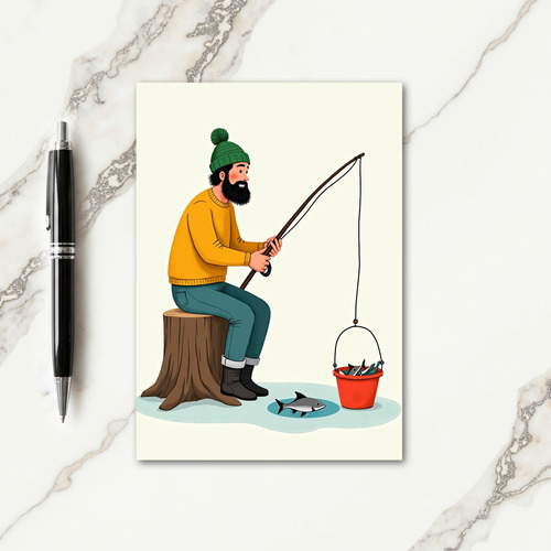Fishing Bearded Man Fathers Day Card
