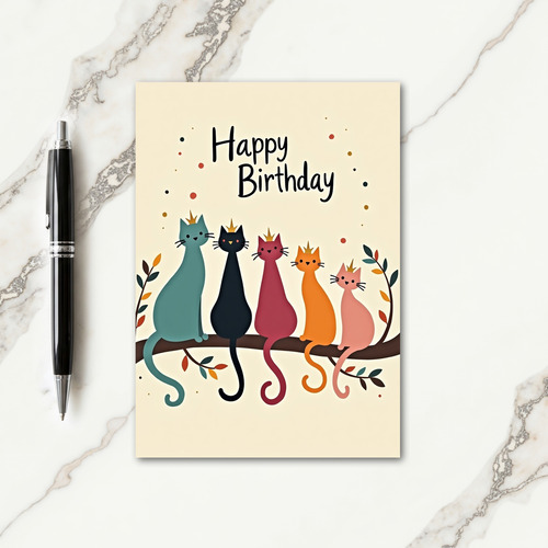 Five Cats Birthday Scene Card