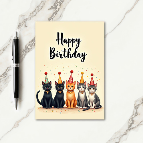 Five Felines Festive Card