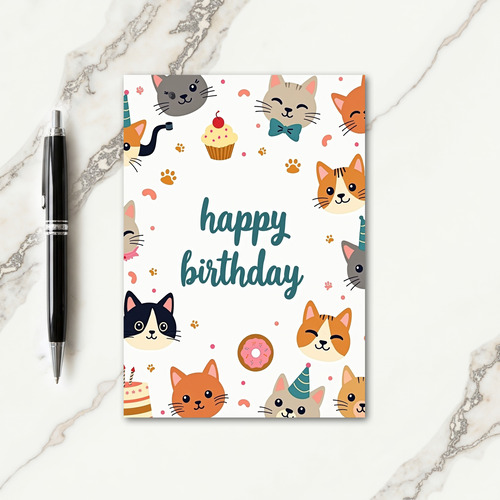 Flat Art Cat Birthday Card